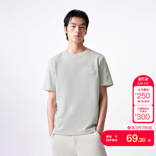 T恤男 短袖 tq区绫致杰克琼斯春夏男圆领时尚 法斗犬刺绣贴布半袖