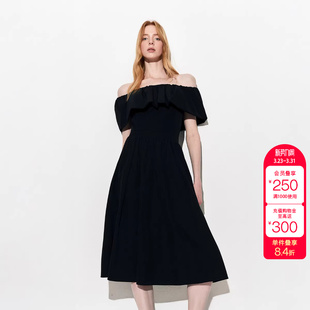 绫致ONLY2026春季 防滑荷叶领收腰捏褶裙摆弹力后腰连衣裙女 新款