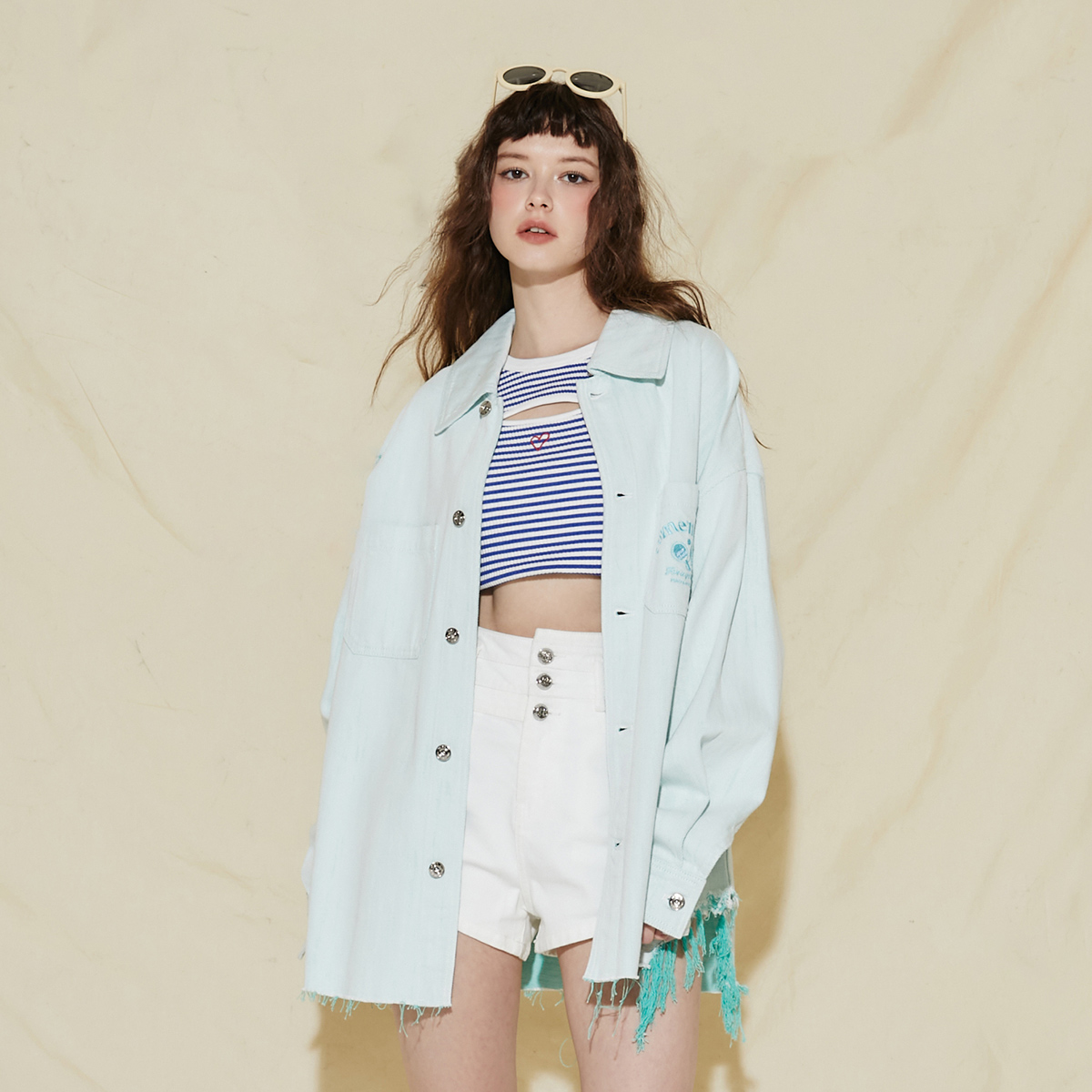 ONLY百搭翻领宽松长袖牛仔外套