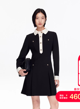 vq区绫致Vero Moda连衣裙25秋冬金属纽扣装饰撞色A字短裙优雅精致