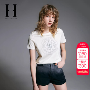 绫致NBA联名春季新款圆领T恤太阳队LOGO刺绣纯色短袖休闲女装