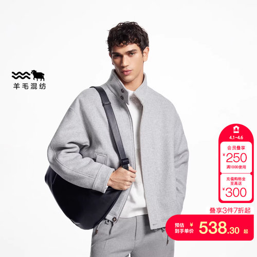 tq区绫致杰克琼斯男秋冬毛呢大衣短外套宽松休闲舒适上衣