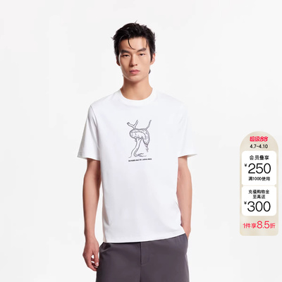 绫致杰克琼斯DALI联名款男装夏季胶印印花纯棉圆领短袖上衣男