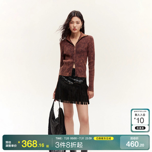 Moda半身裙女2024秋冬高腰A字流苏铆钉复古短裙时尚 v区绫致Vero