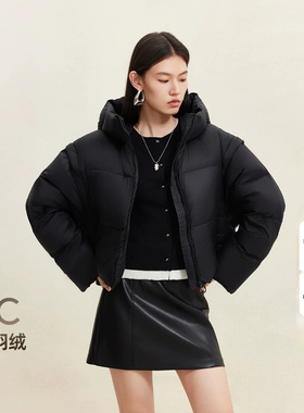 绫致Vero Moda羽绒服冬季90白鸭绒可拆卸袖子短款连帽百搭