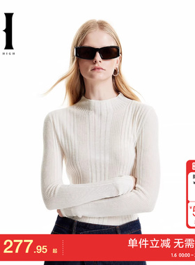 绫致season hight女装针织衫毛衣半高领立体条纹装饰时尚