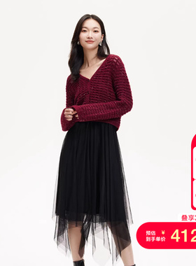 vq区绫致Vero Moda连衣裙25春新款拼接亮丝网纱裙亮片镂空短上衣