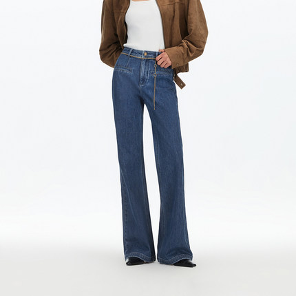 v区绫致Vero Moda牛仔裤女25秋冬含棉链条设计后身约克古喇叭裤