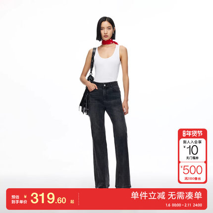 绫致Vero Moda牛仔裤2025秋冬含棉高腰显瘦磨白喇叭裤时尚潮