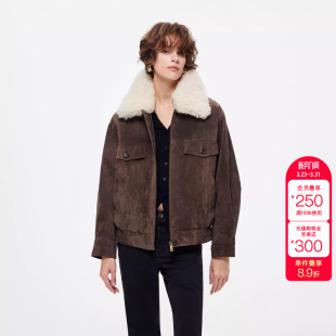 饰可拆卸领落肩宽松皮衣女 胸前兜盖装 绫致ONLY秋季 新款