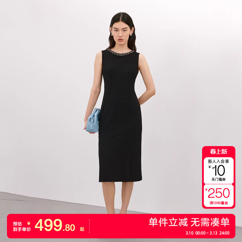 绫致Vero Moda连衣裙2025夏新款领口亮片装饰无袖直筒裙时尚优雅 - 绫致时装官方店出品