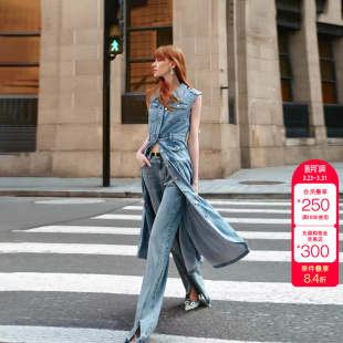 绫致ONLY春夏新通勤气质翻领无袖 牛仔连衣裙女潮 中长款