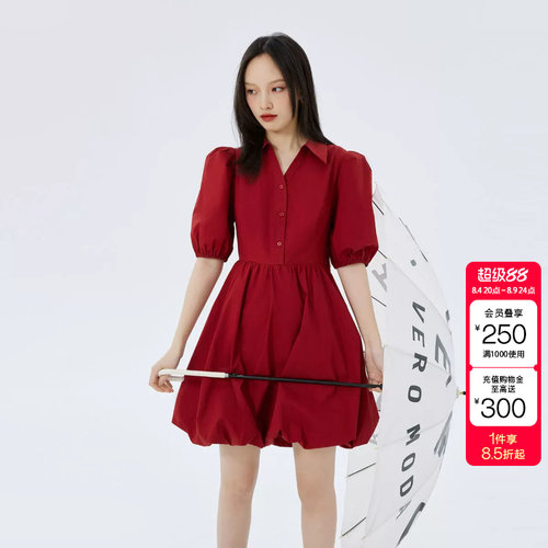 公主裙时尚纯棉泡泡袖高光连衣裙