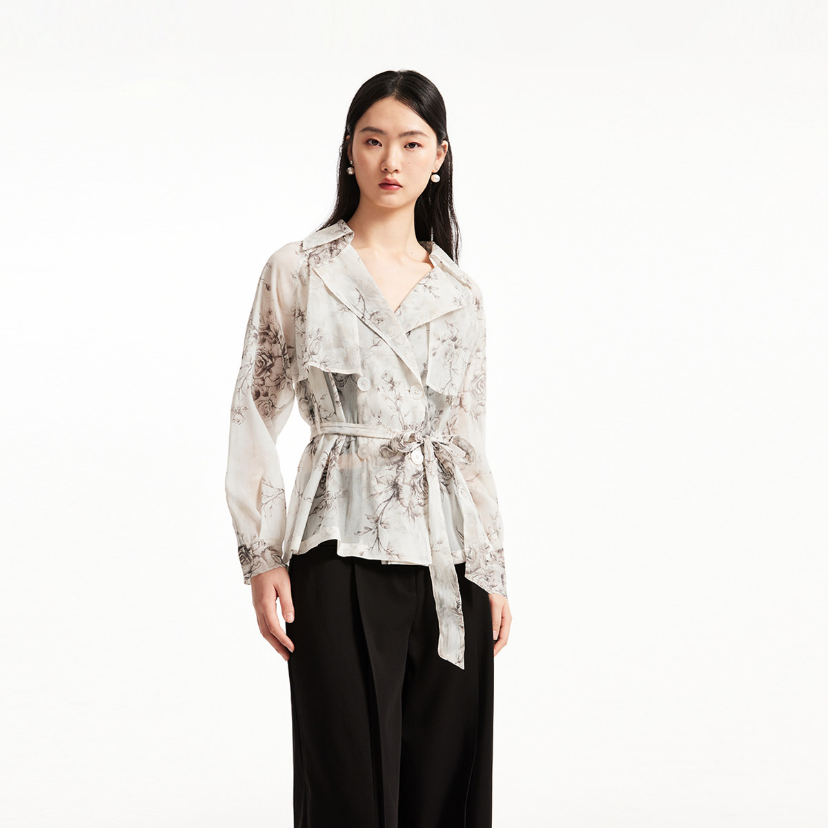 t区Vero Moda夹克外套女春夏花朵印花风挡腰带短风衣