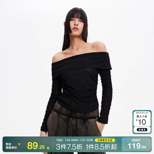 上衣 tq区绫致ONLY2025春夏潮一字领弹力修身 短款 长袖 T恤女时尚