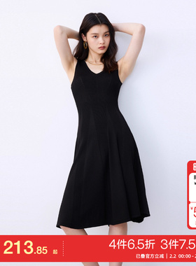 t区绫致CoutureMade连衣裙24秋冬优雅简约法式黑色无袖裙女时尚