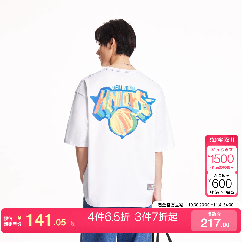 kq区绫致杰克琼斯NBA联名款春夏纽约尼克斯队涂鸦印花纯棉短袖T恤