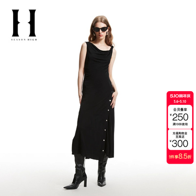 绫致SEASONHIGH女款荡领A字版型连衣裙扭结肩带不对称设计女