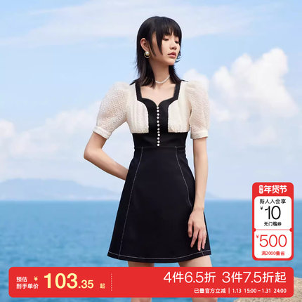 t区绫致Vero Moda连衣裙25春夏新牛仔肌理感拼接泡泡袖时尚潮