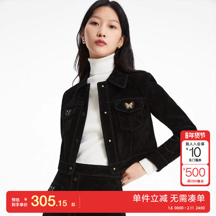 绫致Vero Moda皮衣女秋冬街头风蝴蝶装饰夹克外套时尚潮流