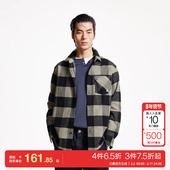 t区绫致杰克琼斯百搭尖领刺绣贴袋口袋撞色格纹磨毛男衬衫