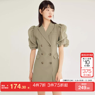 双排扣拼接西式 泡泡袖 女士 Moda连衣裙秋冬新款 tq区绫致Vero