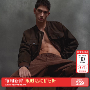 绫致杰克琼斯24冬休闲复古废土风宽松棒球领棉服外套男 新降五折