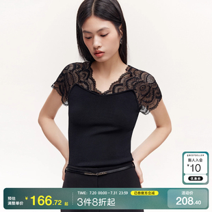 针织上衣时尚 v区绫致Vero 显瘦短款 Moda针织衫 25春夏蕾丝V领修身