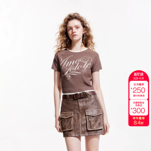 短袖 绫致ONLY夏季 休闲撞色拼接圆领短款 时尚 T恤女 新款