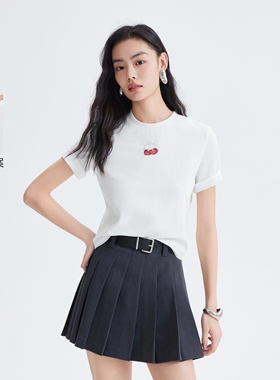 vq区绫致Vero ModaT恤女2026夏季樱桃刺绣圆领短款短袖上衣简约