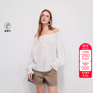 雪纺衫 度假风绑带一字领口宽松长袖 女 新款 绫致ONLY夏季