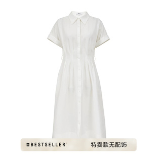 [特卖无配饰]绫致ONLY新款纯色A字伞裙翻领短袖中长裙连衣裙女