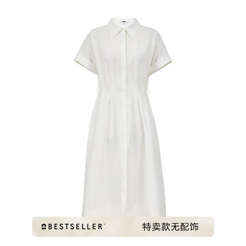 [特卖无配饰]绫致ONLY新款纯色A字伞裙翻领短袖中长裙连衣裙女