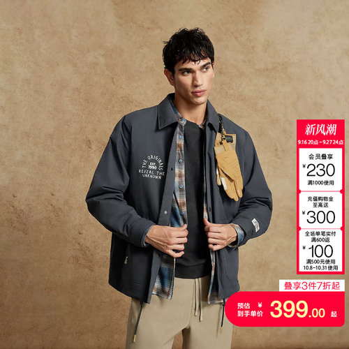 jq区绫致杰克琼斯冬季宽松翻领刺绣休闲潮流日常舒适百搭棉服