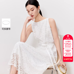 绫致Vero 新款 一字方领蕾丝镂空腰绳无袖 A字长裙 Moda连衣裙26夏季