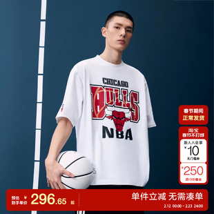 绫致杰克琼斯25夏季NBA联名公牛队字母运动宽松纯棉短袖T恤男