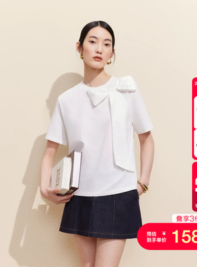 vq区绫致Vero ModaT恤女2026夏季纯棉立体蝴蝶结装饰圆领上衣遮肉