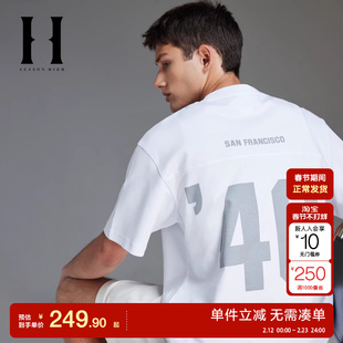 绫致NFL联名舒适纯棉圆领T恤短袖男旧金山49人队植绒贴布刺绣