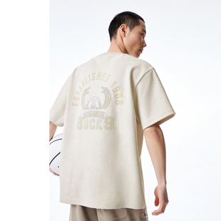 杰克琼斯NBA联名雄鹿队夏季 宽松个性 新款 运动短袖 T恤字母刺绣男装