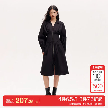 t区绫致Vero Moda连衣裙女秋冬衬衫裙双拉链A字显瘦小黑裙