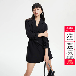 绫致Vero Moda连衣裙春夏新优雅气质通勤七分袖黑色西装裙女