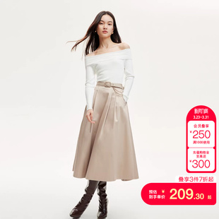 tq区绫致Vero Moda半身裙女秋冬可拆卸链条腰带A摆褶皱长裙