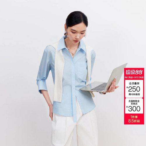 绫致Vero Moda衬衫女2026夏季可调节袖袢前襟飘带翻领上衣