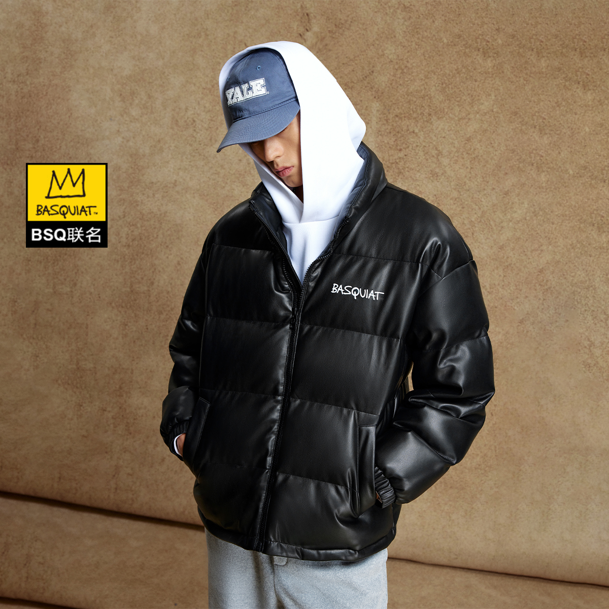 绫致杰克琼斯BSQ联名男棉服秋新款时尚刺绣宽松立领保暖外套上衣