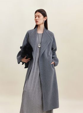 vq区绫致Vero Moda毛呢大衣25秋冬纯绵羊毛金属珠链双面呢大气