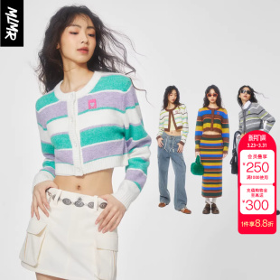 绫致MLMR多巴胺穿搭女条纹针织衫 毛衣 甜辣小上衣糖果色开衫