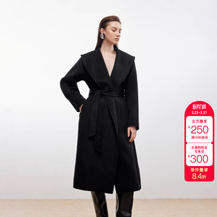 绫致ONLY秋冬新款 毛呢大衣女 100%绵羊毛双面呢纯色长款