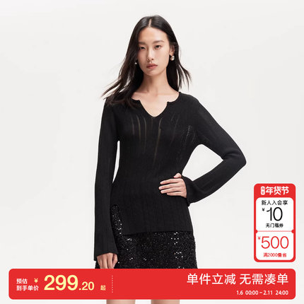 绫致Vero Moda针织衫女2025春夏修身慵懒风镂空设计小众针织衫