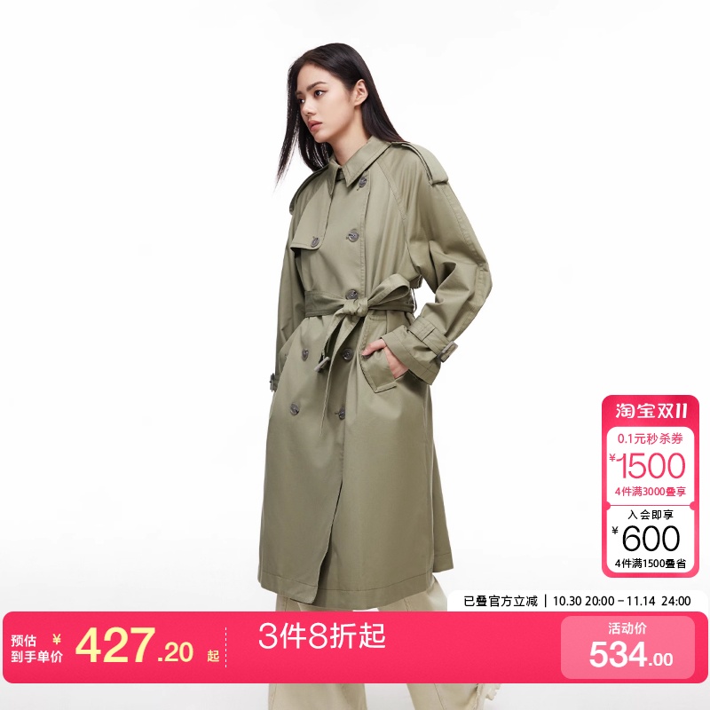 绫致双排扣女潮中长款ONLY百搭