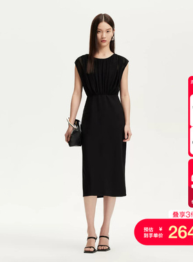 vq区绫致Vero Moda连衣裙2026夏季网纱拼接裙摆收腰无袖小黑裙